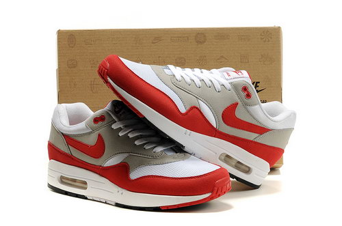 Nike Air Max 1 Men Gray Red Running Shoes Coupon